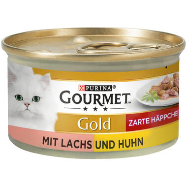 GOURMET Gold Zarte Häppchen in Sauce mit Lachs & Huhn Vorderansicht