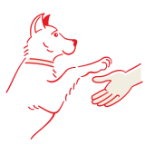 Zeichnung eines Hundes, der seine Pfote in die offene Hand einer Person legt