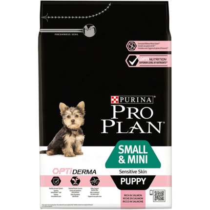 PRO PLAN® SMALL & MINI PUPPY für sensible Haut mit OPTIDERMA reich an Lachs