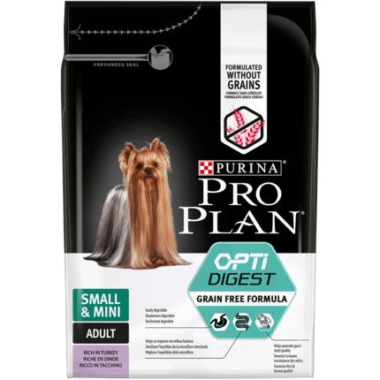 PRO PLAN® SMALL & MINI ADULT für sensible Verdauung mit OPTIDIGEST reich an Truthahn GETREIDEFREI