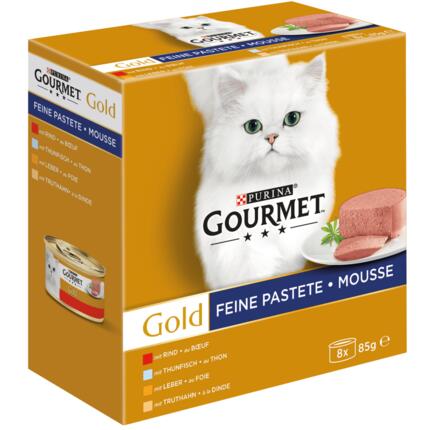 GOURMET Gold Feine Pastete mit Thunfisch, Leber, Truthahn und Rind Seitenansicht