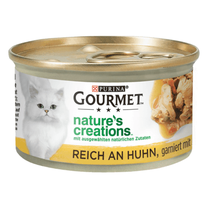 GOURMET™ Nature's Creations, reich an Huhn, garniert mit Spinat und Tomaten 