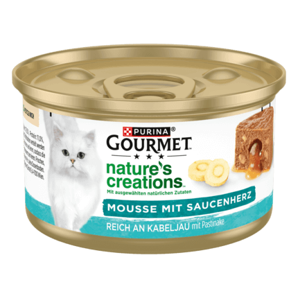 PURINA GOURMET Nature's Creations Mousse mit Saucenherz, reich an Kabeljau mit Pastinake 