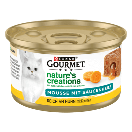 PURINA GOURMET Nature's Creations Mousse mit Saucenherz, reich an Huhn mit Karotten