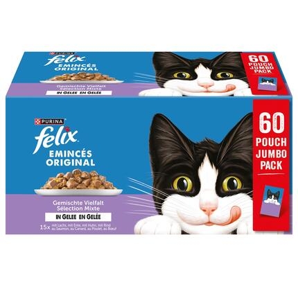 FELIX ORIGINAL IN GELEE MIT LACHS, ENTE, HUHN, RIND 60X85G
