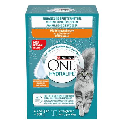 PURINA® ONE® HYDRALIFE™ Ergänzungsfuttermittel zur Unterstützung der Hydration deiner Katze, mit Huhngeschmack