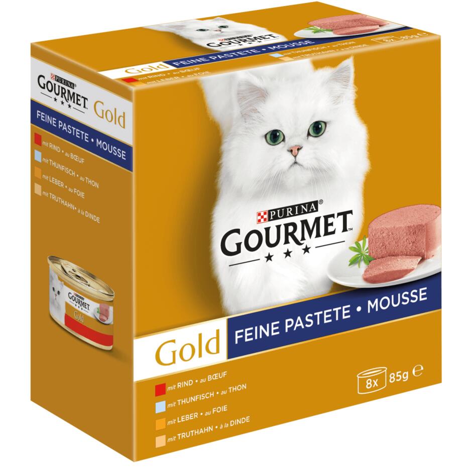 GOURMET Gold Feine Pastete mit Thunfisch, Leber, Truthahn und Rind Seitenansicht
