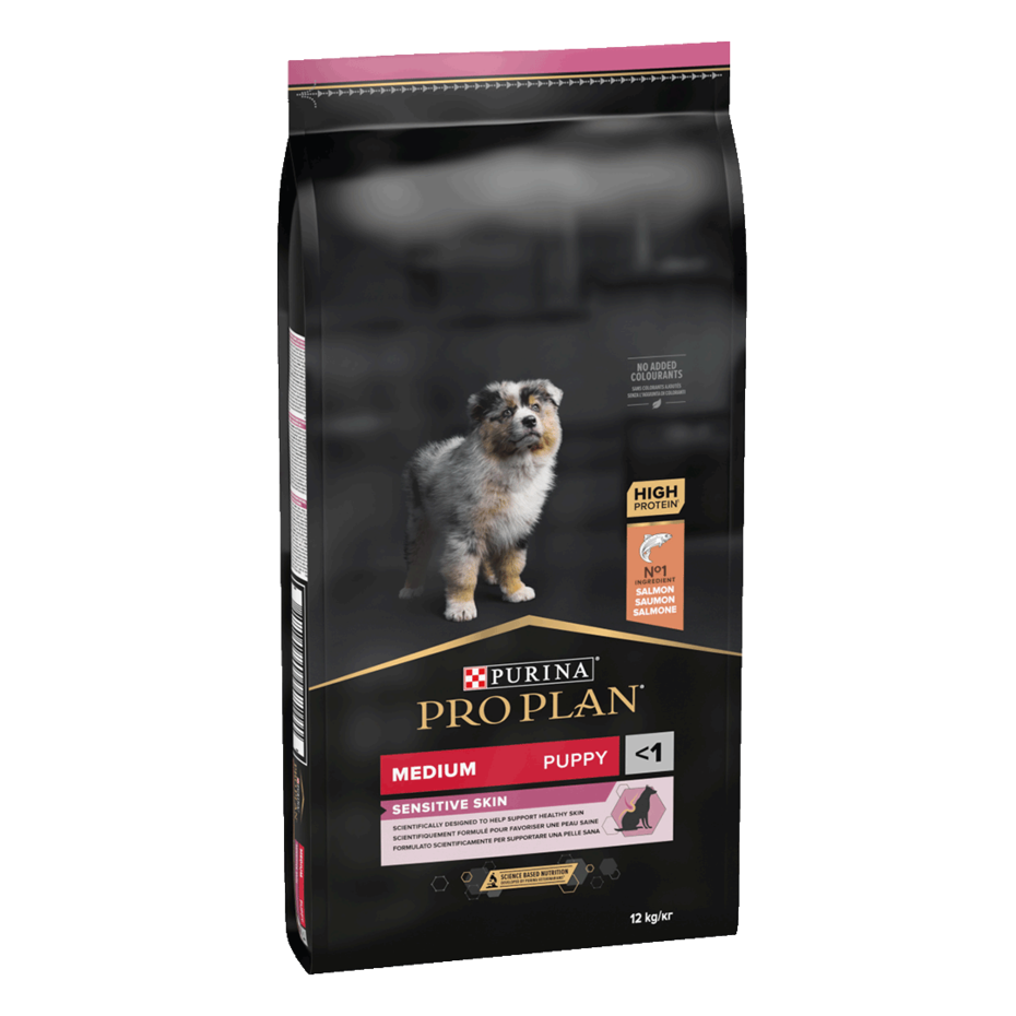 PRO PLAN MEDIUM PUPPY für sensible Haut mit OPTIDERMA reich an Lachs