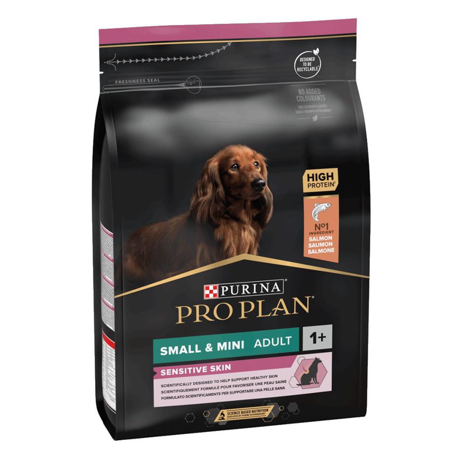 PRO PLAN SMALL & MINI ADULT für sensible Haut mit OPTIDERMA reich an Lachs