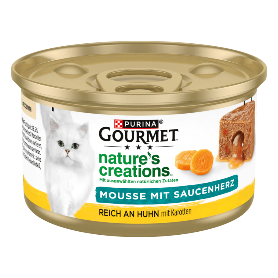PURINA GOURMET Nature's Creations Mousse mit Saucenherz, reich an Huhn mit Karotten