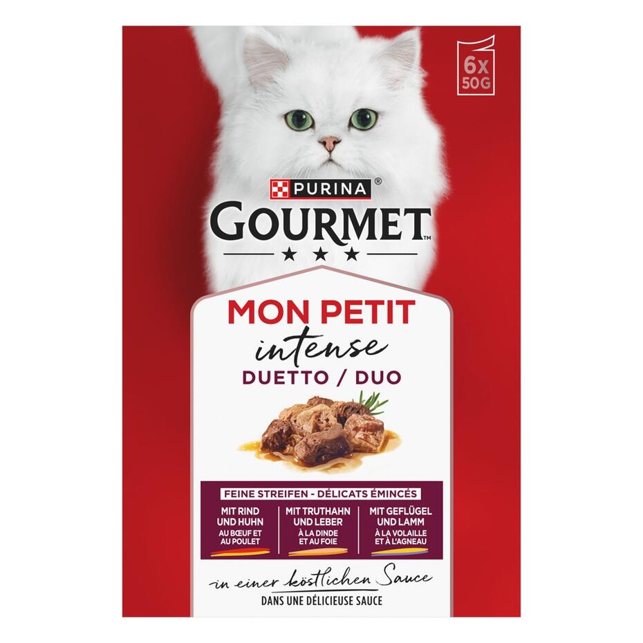 GOURMET Mon Petit Duetti mit Rind & Huhn, Truthahn & Leber, Geflügel & Lamm
