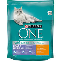 Purina ONE Coat & Hairball Katzenfutter reich an Huhn und Vollkorn-Getreide Vorderansicht