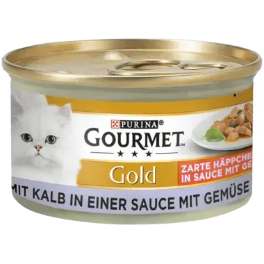 GOURMET™ Gold Zarte Häppchen in Sauce mit Gemüse mit Kalb in einer Sauce mit Gemüse Vorderansicht
