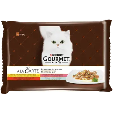 GOURMET™ A la Carte Rezepte des Küchenchefs mit Huhn, Rind, Forelle, Seelachs Vorderansicht