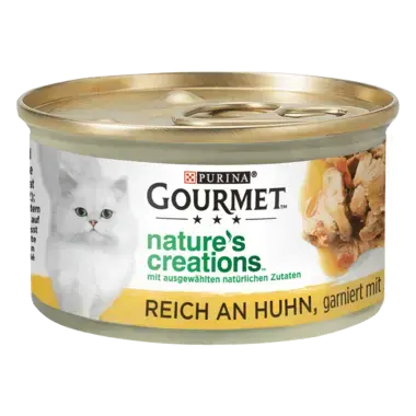 GOURMET™ Nature's Creations, reich an Huhn, garniert mit Spinat und Tomaten Vorderansicht