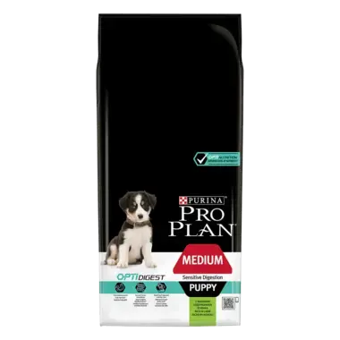 PRO PLAN® MEDIUM PUPPY für sensible Verdauung mit OPTIDIGEST reich an Lamm Vorderansicht