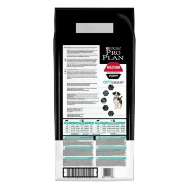 PRO PLAN® MEDIUM PUPPY für sensible Verdauung mit OPTIDIGEST reich an Lamm Rückseite