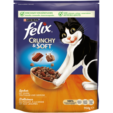 FELIX® Crunchy & Soft mit Huhn, Truthahn und Gemüse Vorderansicht