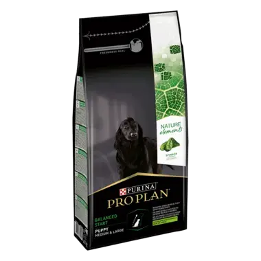 PRO PLAN® NATURE ELEMENTS BALANCED START MEDIUM & LARGE PUPPY reich an Lamm Seitenansicht