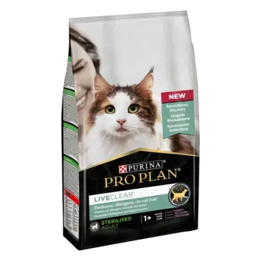 PRO PLAN® LIVECLEAR® Sterilised Adult 1+ Katzenfutter reich an Truthahn Seitenansicht