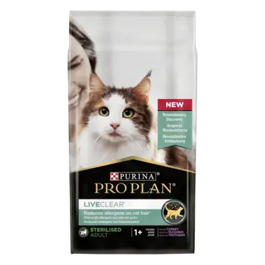 PRO PLAN® LIVECLEAR® Sterilised Adult 1+ Katzenfutter reich an Truthahn Vorderansicht