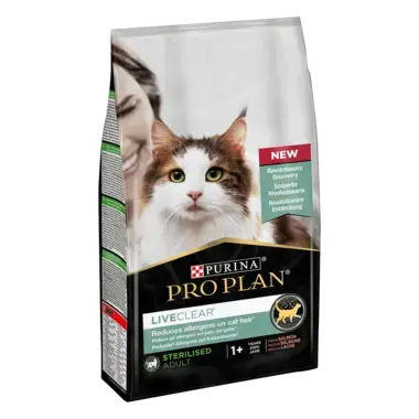 PRO PLAN® LIVECLEAR® Sterilised Adult 1+ Katzenfutter reich an Lachs Seitenansicht