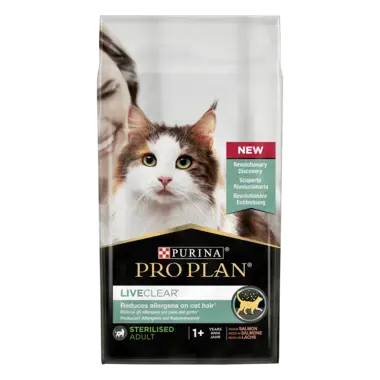 PRO PLAN® LIVECLEAR® Sterilised Adult 1+ Katzenfutter reich an Lachs Vorderansicht