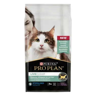 PRO PLAN® LIVECLEAR® Sterilised Senior 7+ Katzenfutter reich an Truthahn Vorderansicht