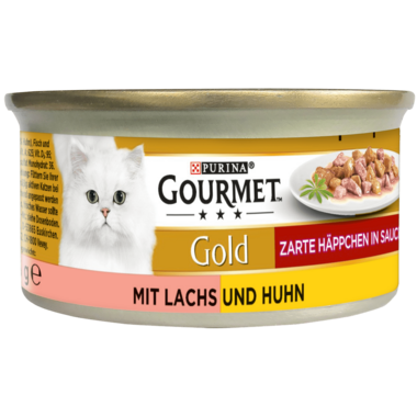 GOURMET Gold Zarte Häppchen in Sauce mit Lachs & Huhn Seitenansicht