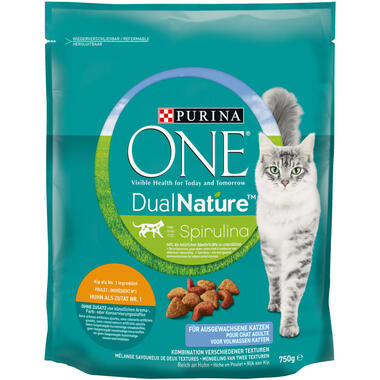 Purina ONE® DUAL NATURE Katzenfutter mit Spirulina für ausgewachsene Katzen reich an Huhn Vorderansicht