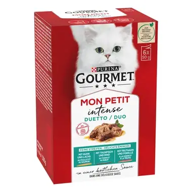 GOURMET Mon Petit Duetti mit Lachs & Huhn, Thunfisch & Rind, Forelle & Truthahn Seitenansicht