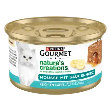 PURINA GOURMET Nature's Creations Mousse mit Saucenherz, reich an Kabeljau mit Pastinake