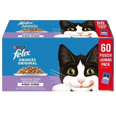FELIX ORIGINAL IN GELEE MIT LACHS, ENTE, HUHN, RIND 60X85G