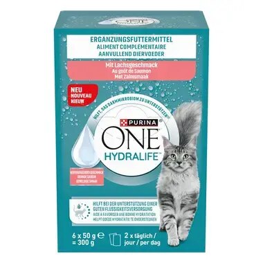 PURINA® ONE® HYDRALIFE™ Ergänzungsfuttermittel zur Unterstützung der Hydration deiner Katze, mit Lachsgeschmack