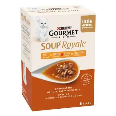 GOURMET Soup Royale mit Rind, Huhn oder Truthahn, garniert mit Gemüse, Pasta oder Reis