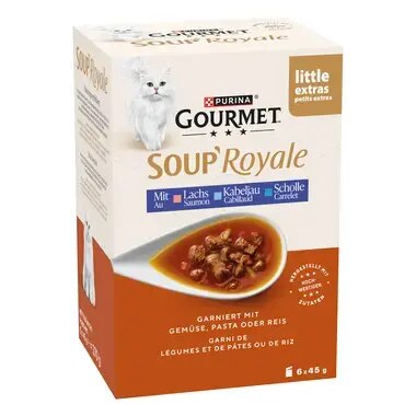 GOURMET™ SOUP ROYALE mit Lachs, Kabeljau oder Scholle, garniert mit Gemüse, Pasta oder Reis