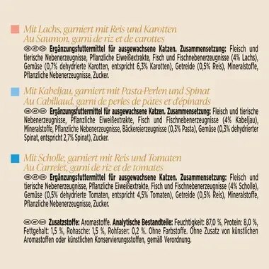 GOURMET™ SOUP ROYALE mit Lachs, Kabeljau oder Scholle, garniert mit Gemüse, Pasta oder Reis