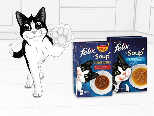 Felix mit Soup Produkten