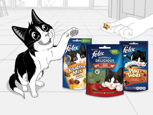 Felix mit Produkten